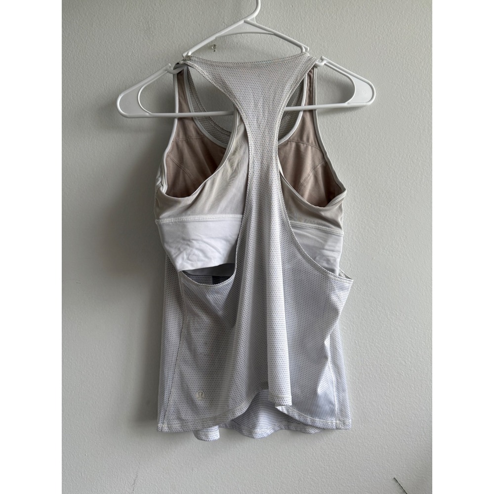 Lululemon White Perforated Mesh 2-in-1 Racerback‎ Tank Top with Built-in Bra 4